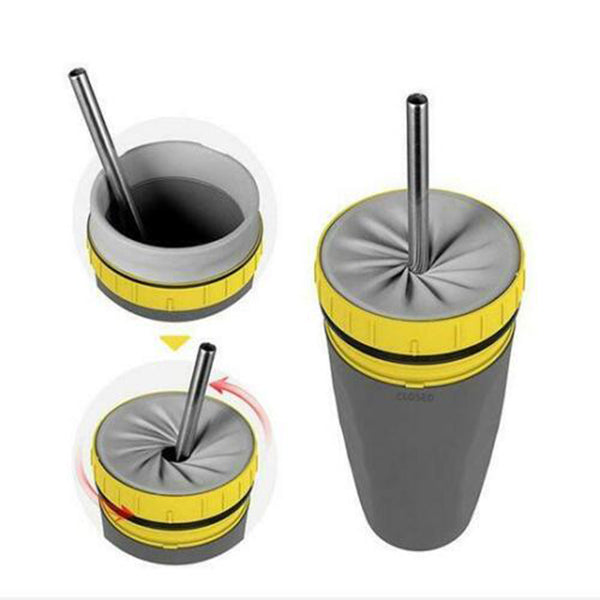 No Cover Twist Cup Travel Portable Double Insulation Tumbler Straw Water Bottles