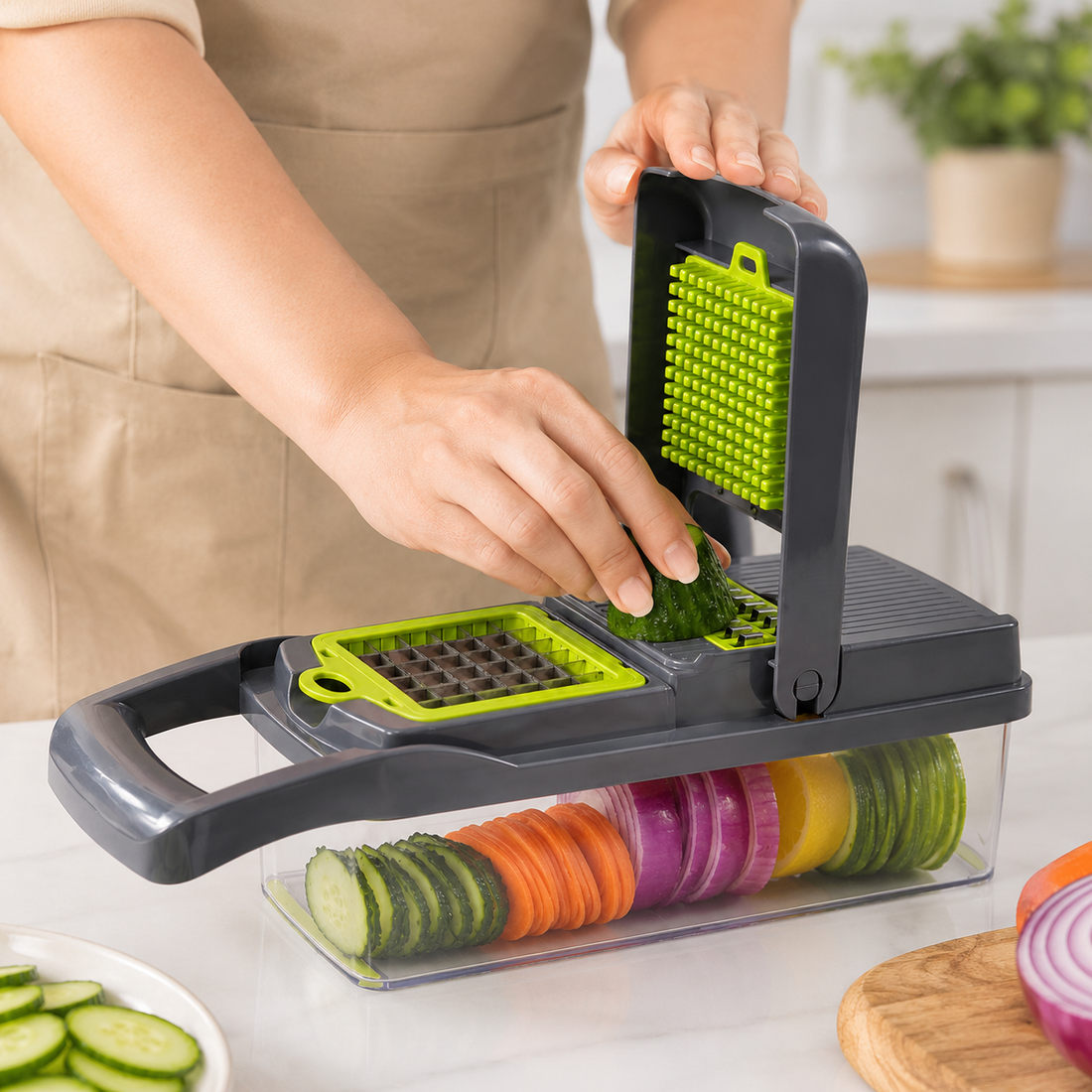 12-in-1 Multifunction Vegetable Chopper & Mandoline Slicer with Container