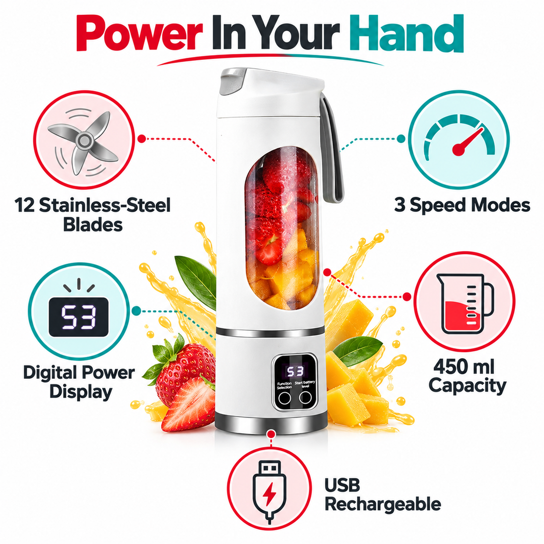 Portable USB Rechargeable Juicer Cup Electric Mixer Blender Smoothie Maker 450ml